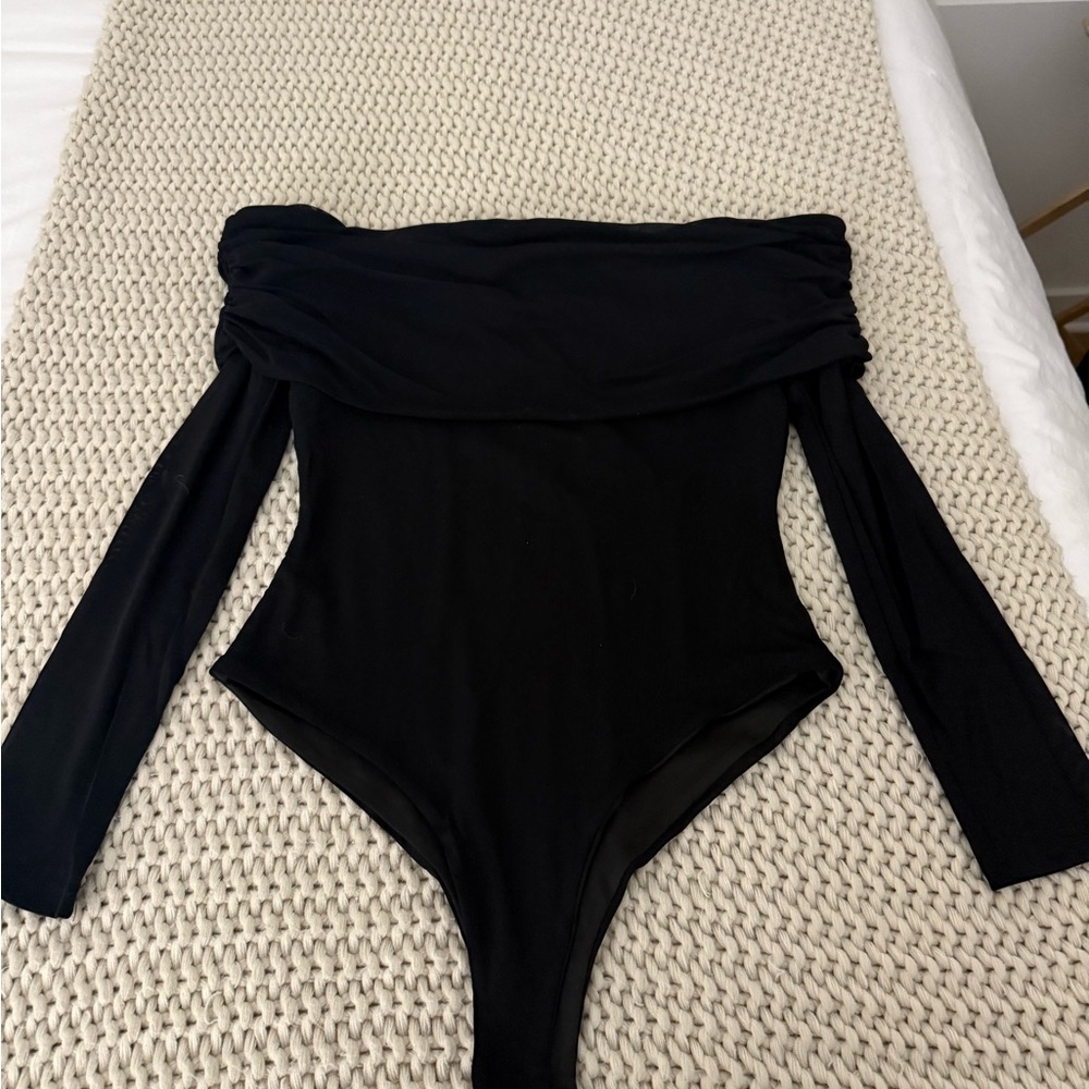 Women's Off the Shoulder Mesh Long Sleeve Bodysuit